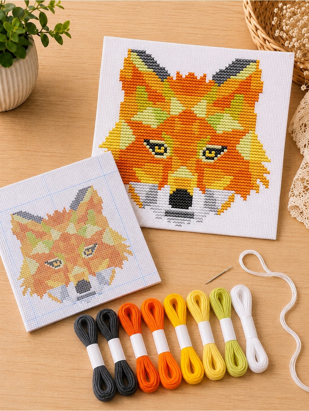 Abstract Fox Cross Stitch Kit – Stamped Beginner Cross Stitch Kit